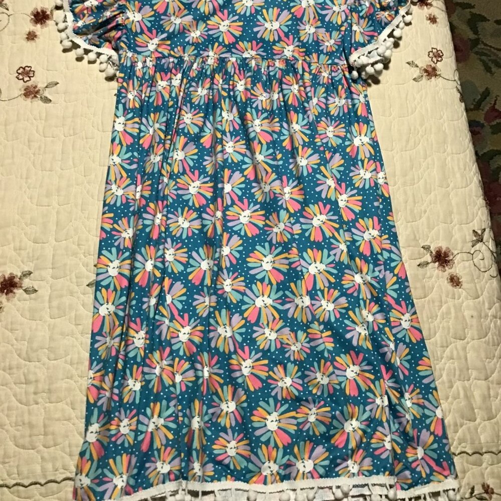 Mila and Rose Flower Dress w/Pom Poms, Size 7/8--Great Shape